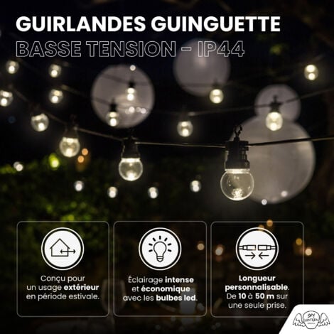 Guirlande Guinguette 10M Transparent - Guirlande Lumineuse Extérieur 20 Bulbes Transparents- Guirlande exterieur pou décoration jardin et maison
