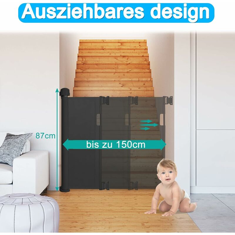 Treppenschutzrollo Absperrgitter Ausziehbar Treppe 0-180cm Türschutzgitter  Baby