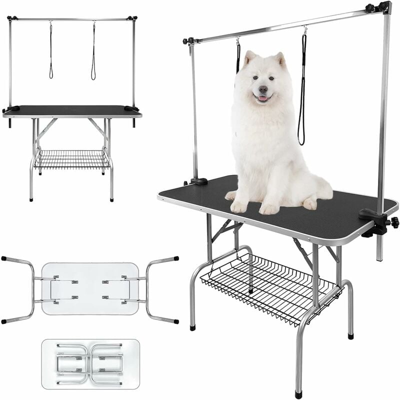 Trimmtisch klappbar Tierpflegetisch Schertisch, Hundepflegetisch für Hunde  Katzen, 360° Drehbarer Haltegurt, Stabil Höhenverstellbar Trimmtisch Schwarz,  mit 2 Schlingen bis 100 KG belastbar YARDIN