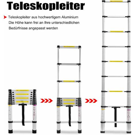 Fiqops Teleskopleiter 3,2M Aluminium - Ausziehbare Stehleiter Mit Stabilisator