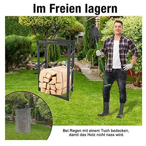 Home-it Kaminholzregal Aus Stahl – 2-stöckig, Mit 4 Haken, Schwarz