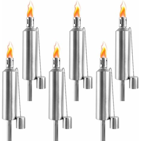 YARDIN Gartenfackeln Edelstahl 6er Set, Outdoor Fackeln, Öllampe für