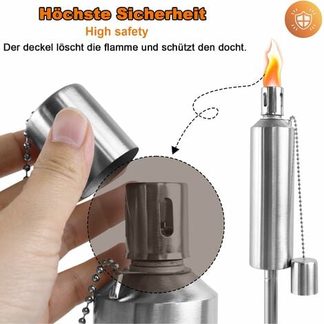 YARDIN Gartenfackeln Edelstahl 6er Set, Outdoor Fackeln, Öllampe für
