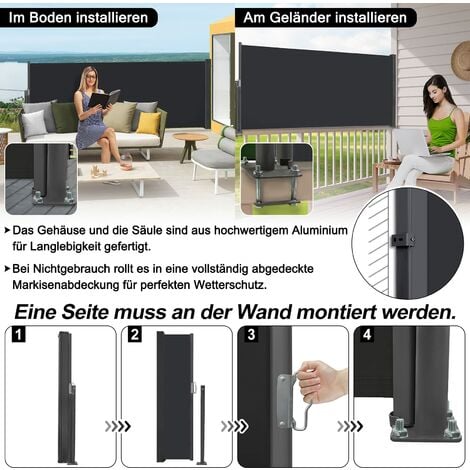 YARDIN Seitenmarkise Ausziehbar Sichtschutz Sonnenschutz Windschutz