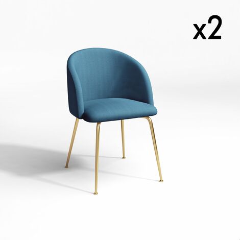 Lot de 2 chaises tissu bleu pétrole pieds or chrome brossé (1/5)