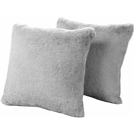 Lot de 2 coussins en fausse fourrure grise 59x59cm (1/5)