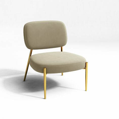 Fauteuil velours beige pieds or chrome (1/5)