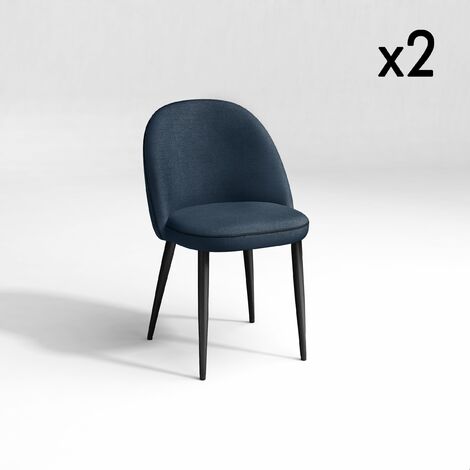 Lot de 2 chaises tissus bleu passepoil noir pieds noir mat (1/5)