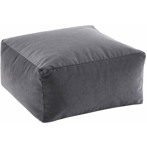 Pouf carré en velours côtelé gris 50x50x25cm (1/5)