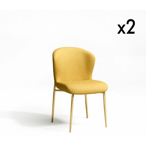 Lot de 2 chaises tissu moutarde pieds or (1/5)