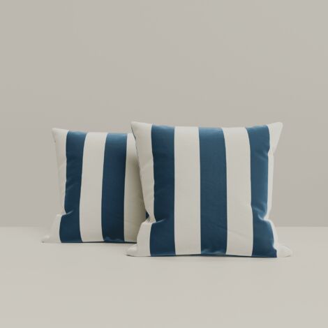 Ensemble de deux taies d'oreiller satin motif rayures 63x63cm (1/3)