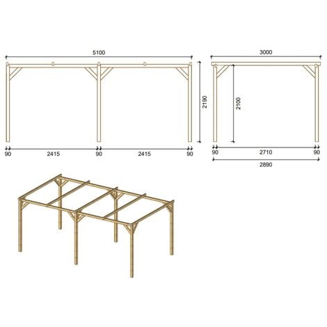 Tettoia posto auto coperto in legno 3x5,10 m - 15,30 m2 - CAR1
