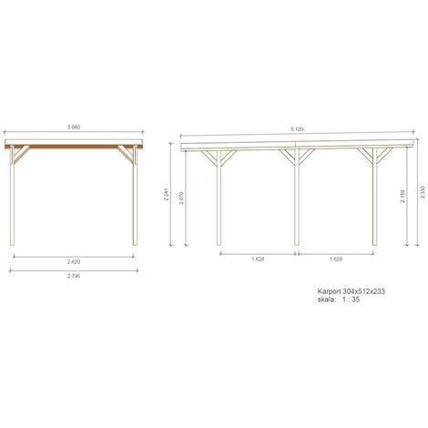 Tettoia posto auto coperto in legno 3,04x5,12 m - 15,57 m2 - copertura PVC   - CAR16PVCTR