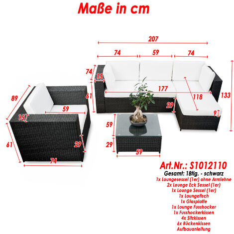Polyrattan Gartenmöbel Lounge XXL 18tlg Polyrattan schwarz Kissen