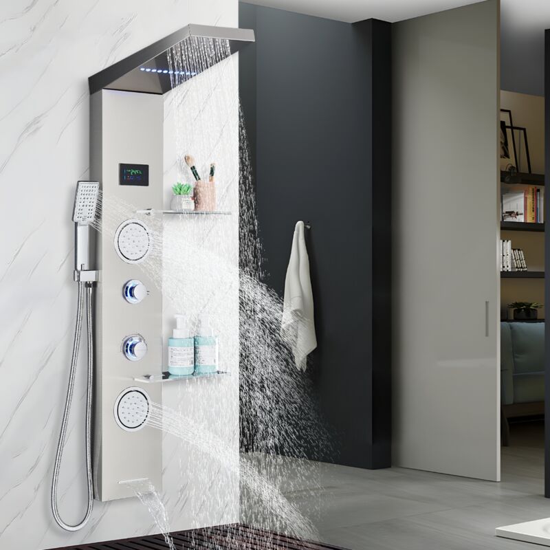 Colonna Doccia Idromassaggio In Acciaio Inox - Pannello Con 5 Funzioni E Miscelatore | Per Bagno Spa, 140cm