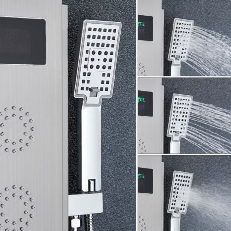 Pannello Doccia Idromassaggio per Vasca con 5 In 1 Funzioni LED Colonna Doccia Set in 304 Acciaio Inox Con Display LCD, Miscelatore Vasca Da Bagno, Soffione Doccia A Cascata Argento