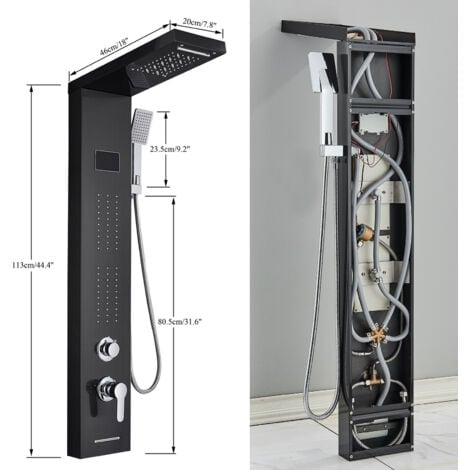 Colonna Doccia Idromassaggio in Acciaio Inox  5 Funzioni Pannello Doccia Set e di Temperatura (Display LCD) per Bagno,Soffione Fisso,Massaggi,Doccetta e Bocca Vasca