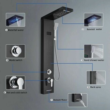 Colonna Doccia Idromassaggio in Acciaio Inox  5 Funzioni Pannello Doccia Set e di Temperatura (Display LCD) per Bagno,Soffione Fisso,Massaggi,Doccetta e Bocca Vasca