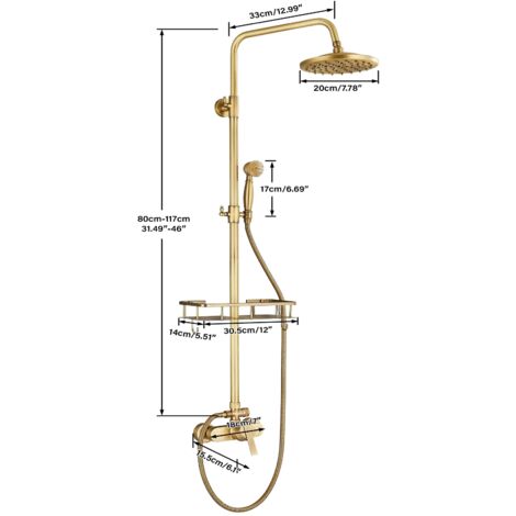 Onyzpily Colonna Doccia Sistema Doccia Antiscottatura Set Doccia con Soffione a 20cm Pioggia e 17cm Doccetta Altezza Regolabile 80-117cm