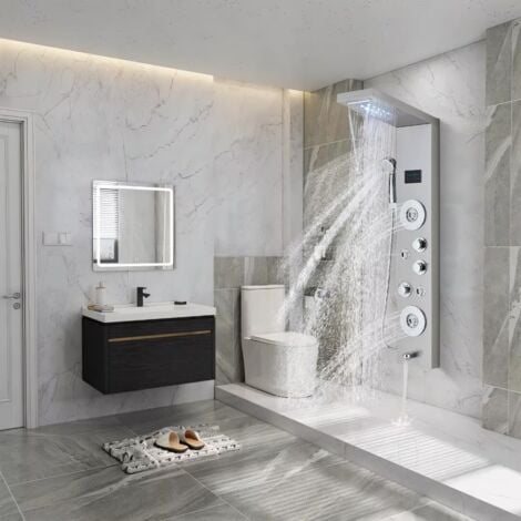LED Pannello Doccia in Acciaio Inox , con doccia a pioggia, doccia massaggiante, doccia a cascata, doccetta, acciaio inox spazzolato per il lusso del benessere nel proprio bagno