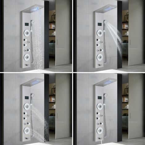 LED Pannello Doccia in Acciaio Inox , con doccia a pioggia, doccia massaggiante, doccia a cascata, doccetta, acciaio inox spazzolato per il lusso del benessere nel proprio bagno