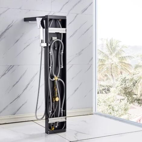 Colonna Doccia Termostatica Nero Multifunzione Pannello Doccia Idromassaggio 304 Acciaio Inox con Soffione Fisso,Massaggi,Doccetta e Bocca Vasca