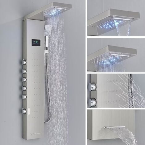 LED Colonna Doccia con 5 Funzioni MiScelatore Pannello Doccia Set,colonna doccia con soffione e doccetta,Soffione Fisso,Bocca Vasca,304 Acciaio Inox