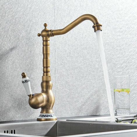 Rubinetto lavabo alto lavandino monocomando miscelatore per bagno e cucina(acqua fredda e calda),miscelatore rubinetto cucina con flessibili monoforo in ottone(Antico Vintage)