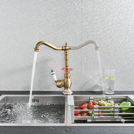 Rubinetto lavabo alto lavandino monocomando miscelatore per bagno e cucina(acqua fredda e calda),miscelatore rubinetto cucina con flessibili monoforo in ottone(Antico Vintage)
