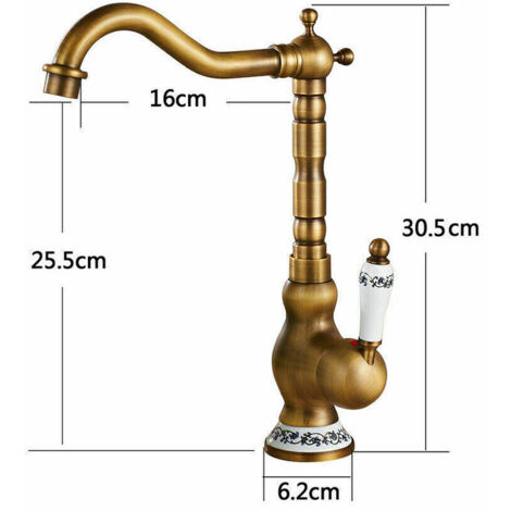 Rubinetto lavabo alto lavandino monocomando miscelatore per bagno e cucina(acqua fredda e calda),miscelatore rubinetto cucina con flessibili monoforo in ottone(Antico Vintage)