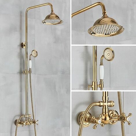 Sistema Doccia Completo di Soffione,Onyzpily Colonna Doccia Regolabile Altezza,in Antico Vintage Acciaio Inox