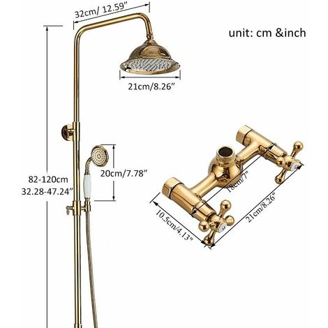 Sistema Doccia Completo di Soffione,Onyzpily Colonna Doccia Regolabile Altezza,in Antico Vintage Acciaio Inox