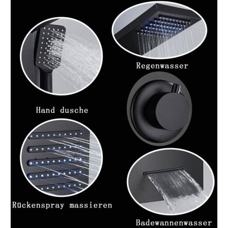 Onyzpily  Colonna Doccia Idromassaggio,Multifunzione LED Pannello Doccia Idromassaggio con Temperatura (Display LCD),Multifunzione con Soffione Fisso,Massaggi,Doccetta e Bocca Vasca,Nichel spazzolato