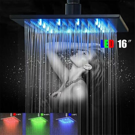 Onyzpily Soffione a LED moderno di lusso 40 x 40 cm nero Soffione a incasso Soffione a soffitto Soffione quadrato 3 colori a LED