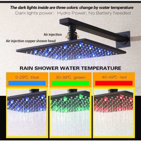 Onyzpily Soffione a LED moderno di lusso 40 x 40 cm nero Soffione a incasso Soffione a soffitto Soffione quadrato 3 colori a LED