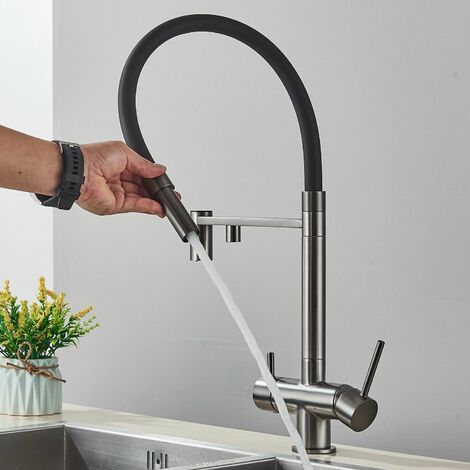 Rubinetto Cucina 3 Vie Con Osmosi - Miscelatore Doppia Leva Per Acqua Potabile, Girevole 360° - Foto 2