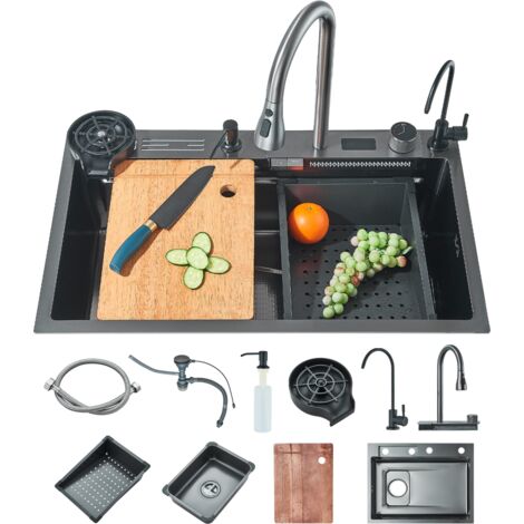 Lavello Cucina Acciaio Inox A Cascata Con Rubinetto Estraibile - Vasca Singola, Rivestimento Nano, Accessori Inclusi - Foto 4