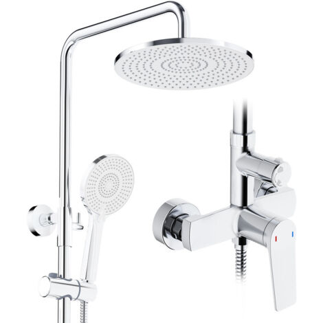 Duschsystem mit Armatur, mit Ablage, 25 X 25 cm Rund Regendusche 3 Strahlart(en), Regendusche mit Armatur aus Messing, 25cm Regendusche