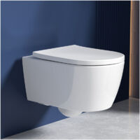 Rainsworth Wand-WC ohne Entsorgungsrand, Toilettenschüssel und geräuschlose Spülung, Toilettenschüssel und WC-Sitz mit automatischem Absenkmechanismus, weiß, Länge 53 cm.