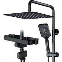 Quadratisches Duschset mit Doppelfunktion (30,48 cm) mit schwarzen metallischen Tasten und Ablageboden