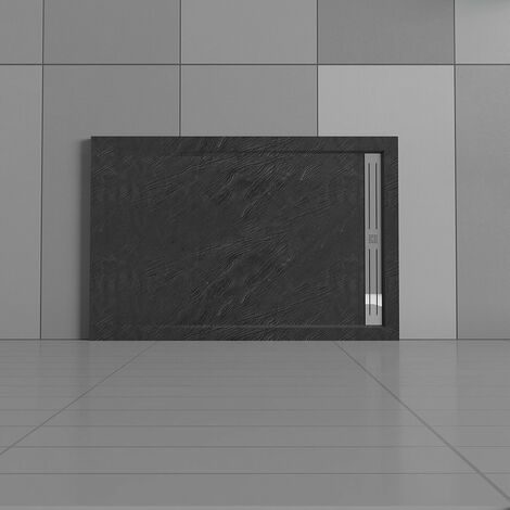 80x80x3cm Quadrat Für Duschkabine Duschwand Duschtasse Schwarz Stein-Effekt Duschwanne (1/5)