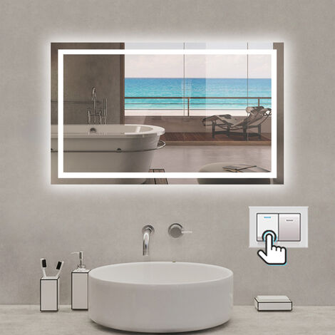 Badspiegel mit LED-Beleuchtung Energiesparend Lichtspiegel Kaltweiß Badezimmer Wandspiegel Beschlagfrei Wandschalter 120 x 70 cm