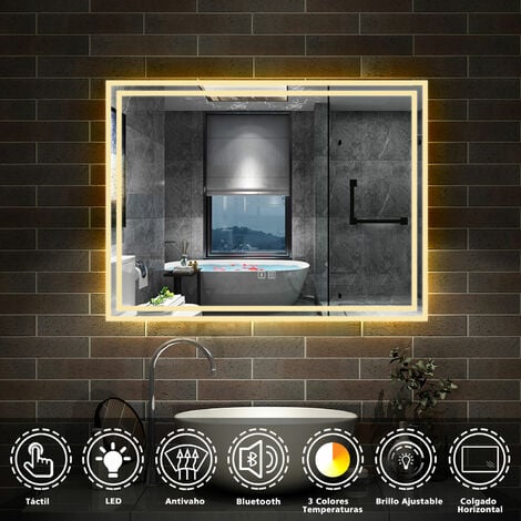 70 x 50 cm LED+Beschlagfrei+Bluetooth+3 Lichtfarben Dimmbar+Helligkeit Memory Funktion