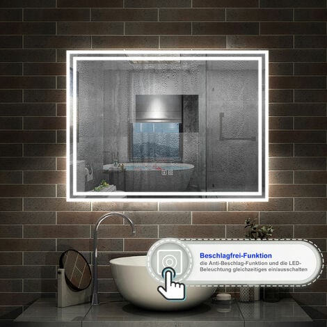 70 x 50 cm LED+Beschlagfrei+Bluetooth+3 Lichtfarben Dimmbar+Helligkeit Memory Funktion