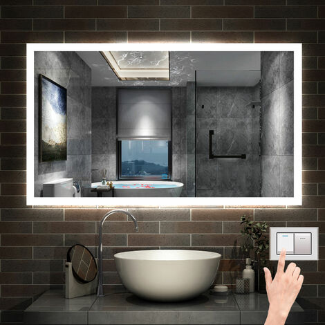 90 x 70 cm LED+Beschlagfrei+3 Lichtfarben Dimmbar+Helligkeit Memory Funktion