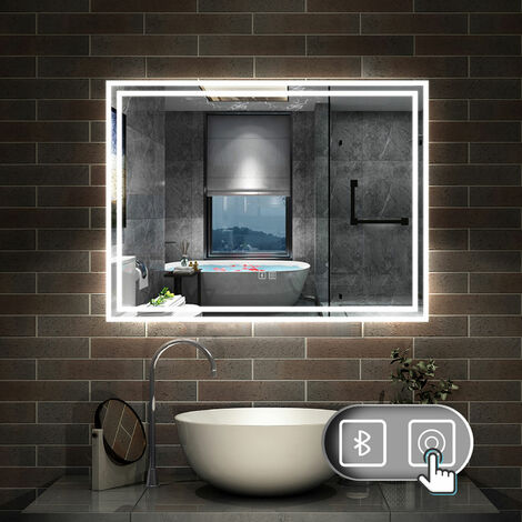 80 x 60 cm LED+Beschlagfrei+Bluetooth+3 Lichtfarben Dimmbar+Helligkeit Memory Funktion