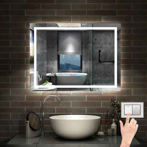 Wandspiegel mit Beleuchtung LED Spiegel Badspiegel mit Touchschalter+Beschlagfrei+Helligkeit Memory Funktion+3 Lichtfarben Dimmbar 100 x 70 cm