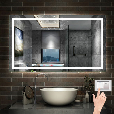 Wandspiegel mit Beleuchtung LED Spiegel Badspiegel mit Touchschalter+Beschlagfrei+Helligkeit Memory Funktion+3 Lichtfarben Dimmbar 120 x 70 cm