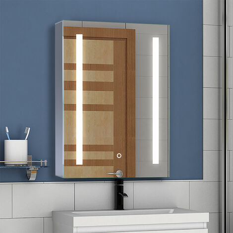 Relaxdays Wandspiegel mit Ablage, Badspiegel mit Rahmen, Bambus