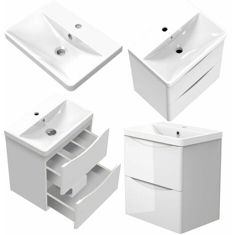 Waschtisch mit Unterschrank Waschbeckenunterschrank Badmöbel 50cm Hochglanz Weiß mit Waschbecken